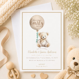 Convite de Chás de Bebê Urso Teddy Marrom à Espera