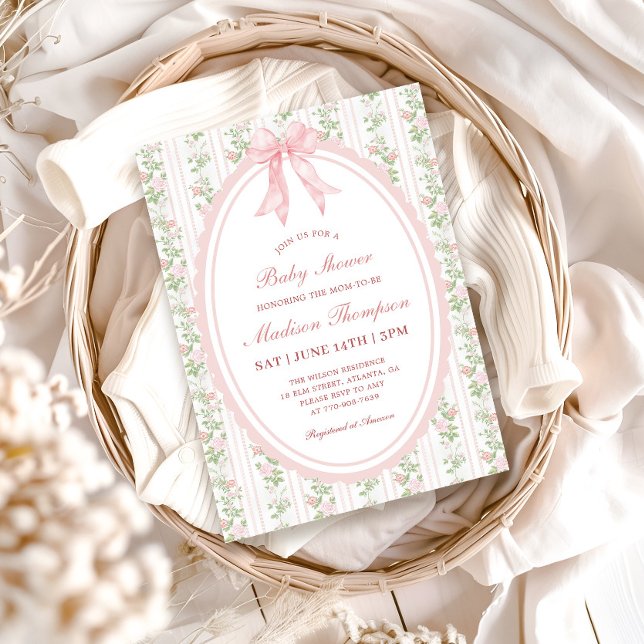Convite de Chás de Bebê Vintage Rosa Grandmillenia (Criador carregado)