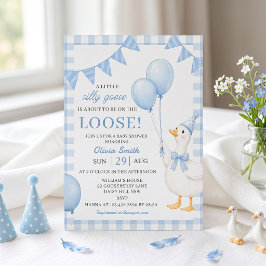 Convite de Chás de Bebê Xadrez Azul Silly Goose