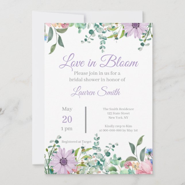 Convite de Chás de Noiva Floral Lavanda Elegante (Frente)