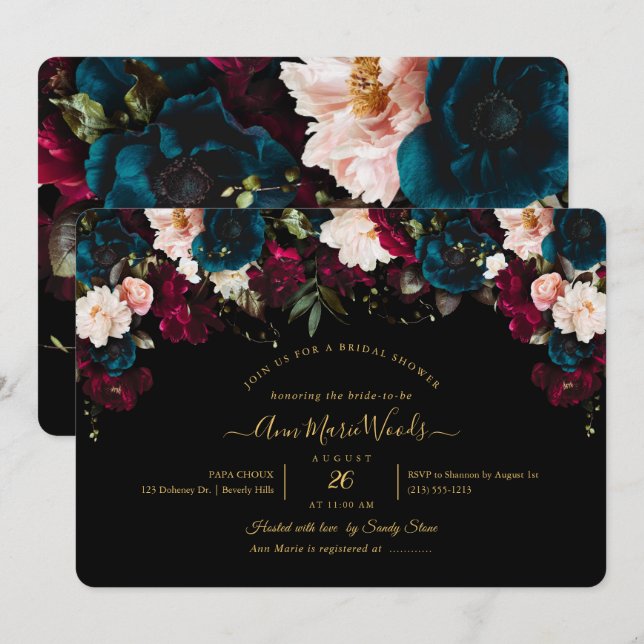 Convite de Chás de Noiva PixDezines Blush Burgundy (Frente/Verso)