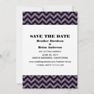 Convite de Chevron Glitter Save the Date, Roxo