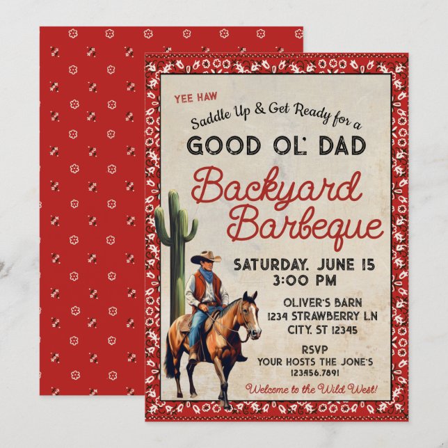 Convite de Churrasco ao Estilo Western Good Ol' Da (Frente/Verso)