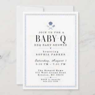 Convite de Churrasco Baby-Q de Xadrez Azul para Ch