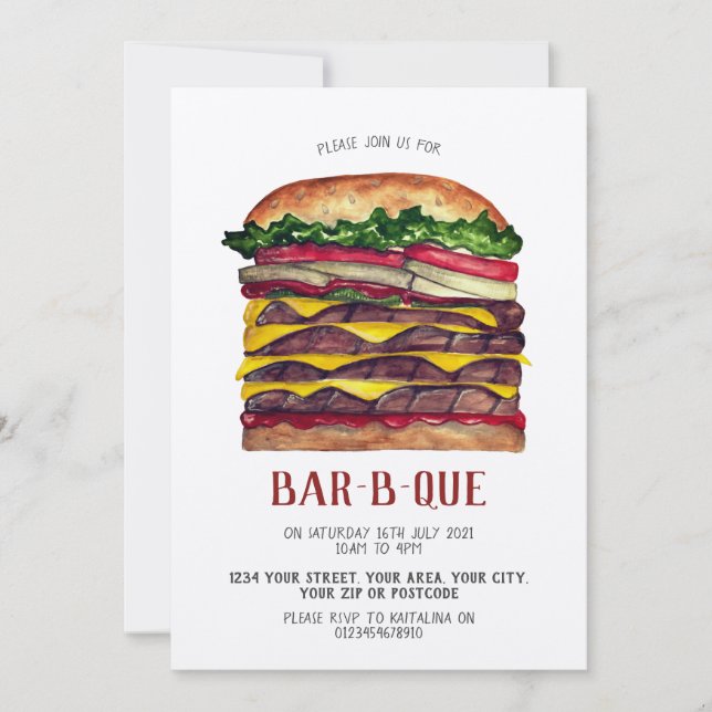 Convite de churrasco com hambúrguer gigante (Frente)