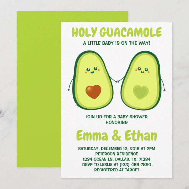 Convite de Churrasco de Bebê Abacate Holy Guacamol (Frente/Verso)