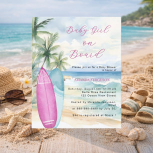 Convite de churrasco de bebê Baby Girl Board surfb