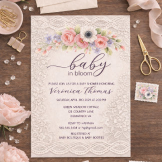 Convite de Churrasco de Bebê Baby in Bloom Sweet F