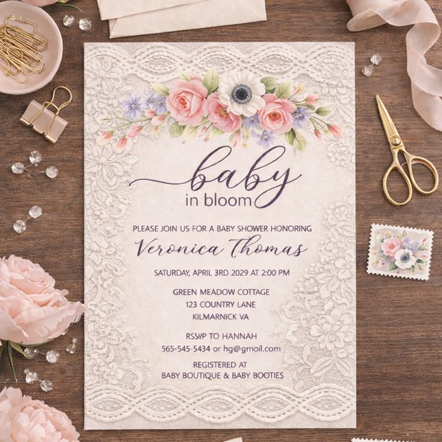 Convite de Churrasco de Bebê Baby in Bloom Sweet F (Criador carregado)