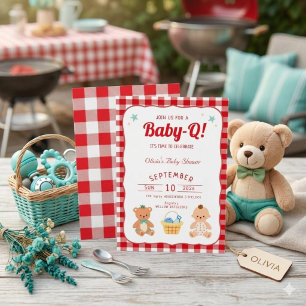 Convite de Churrasco de Bebê Baby-Q Xadrez Vermelh