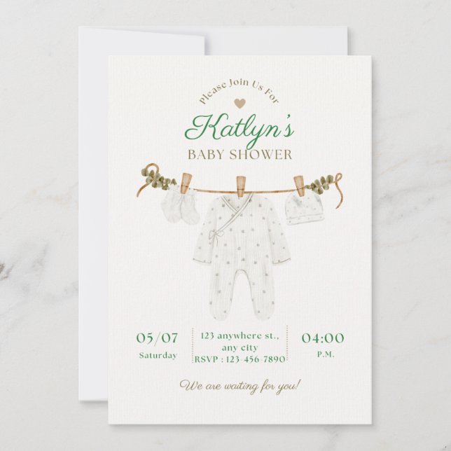 Convite de Churrasco de Bebê Bege e Verde Claro  (Frente)