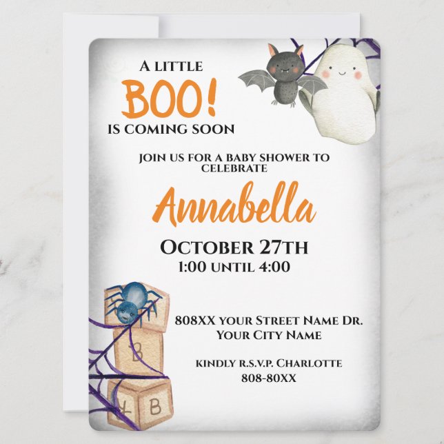 Convite de Churrasco de Bebê Boo Little Halloween (Frente)