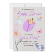 Convite de Churrasco de Bebê com Aquarela Lavanda