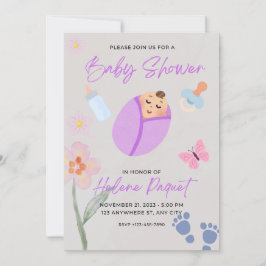 Convite de Churrasco de Bebê com Aquarela Lavanda 