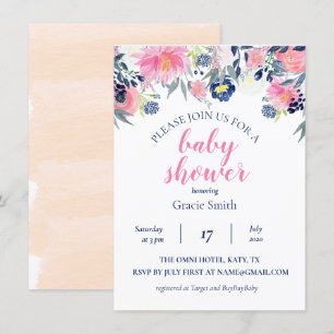 Convite de Churrasco de Bebê com Aquarela Rosa e A