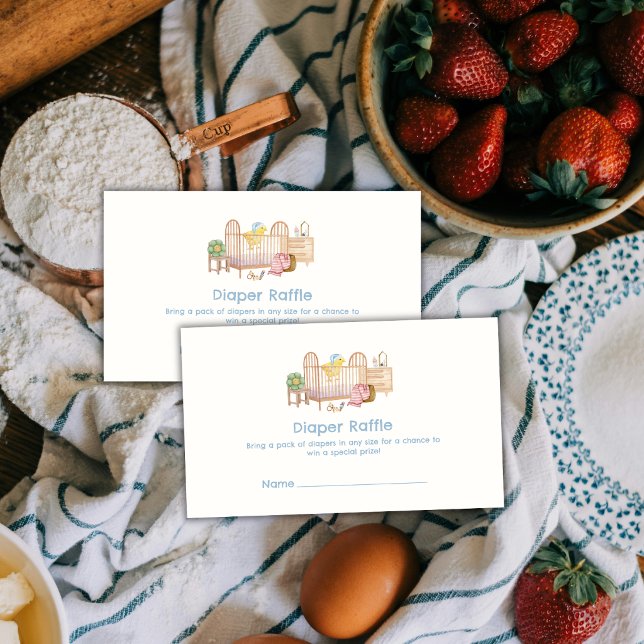 Convite de Churrasco de Bebê com Brinquedos de Ber (Blue Nursery Toys Chick Diaper Raffle Baby Shower Enclosure Card)