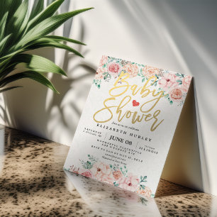 Convite de Churrasco de Bebê com Floral e Rótulo D
