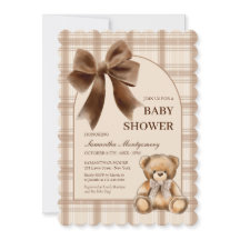 Convite de Churrasco de Bebê com Urso Teddy Beige 