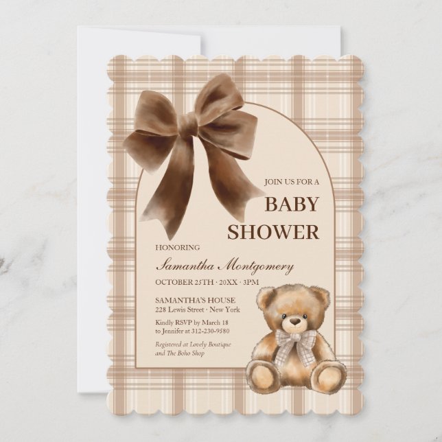 Convite de Churrasco de Bebê com Urso Teddy Beige  (Frente)