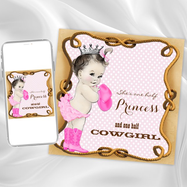 Convite de Churrasco de Bebê Cowgirl Rústica (Princess cowgirl any event invitation. Instant download and printed invitations available.)