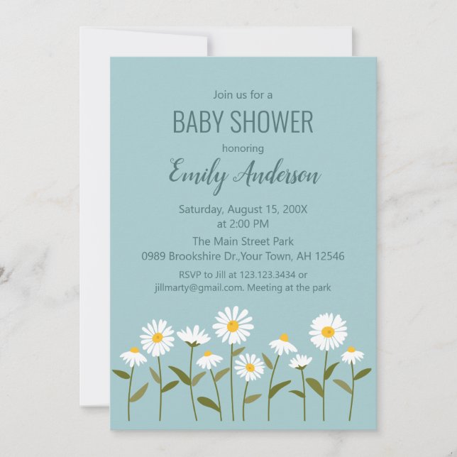 Convite de Churrasco de Bebê Cute Daisy em Azul (Frente)