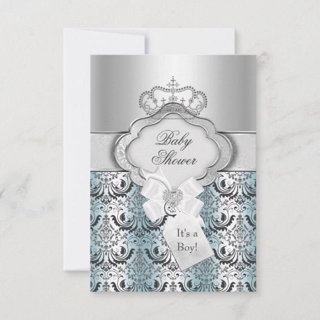 Convite de Churrasco de Bebê Damask & Príncipe Her (Frente)