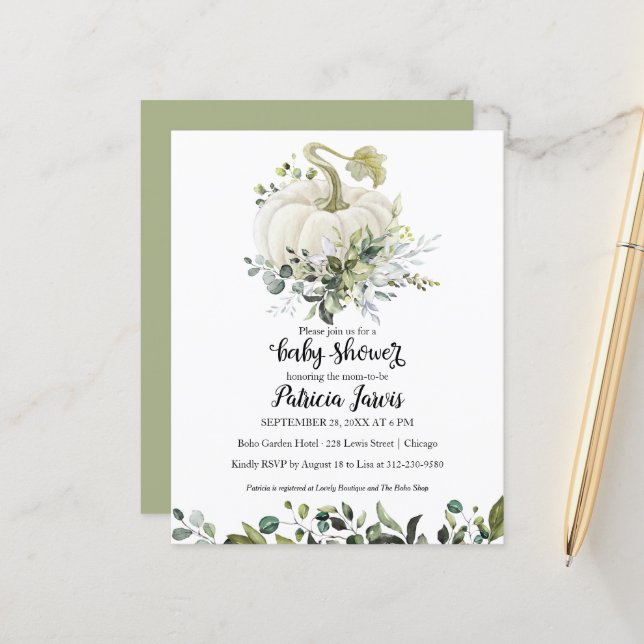 Convite de Churrasco de Bebê de Abóbora Verde (Frente/Verso In Situ)