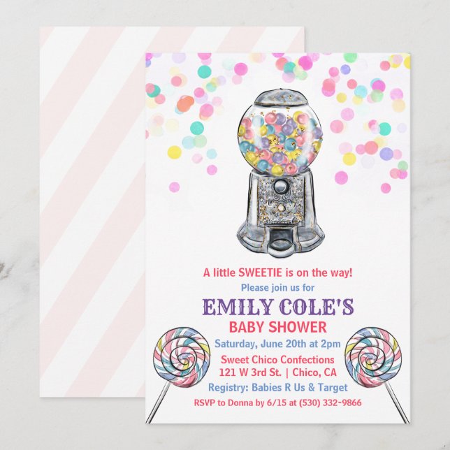 Convite de Churrasco de Bebê Doce Bala Gumball (Frente/Verso)