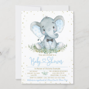 Convite de Churrasco de Bebê Elefante Menino Grava