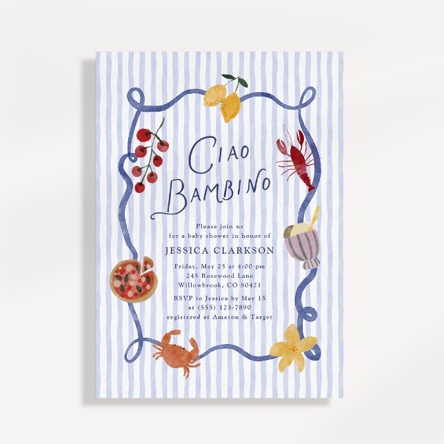 Convite de Churrasco de Bebê Estilo Italiano Ciao  (Criador carregado)