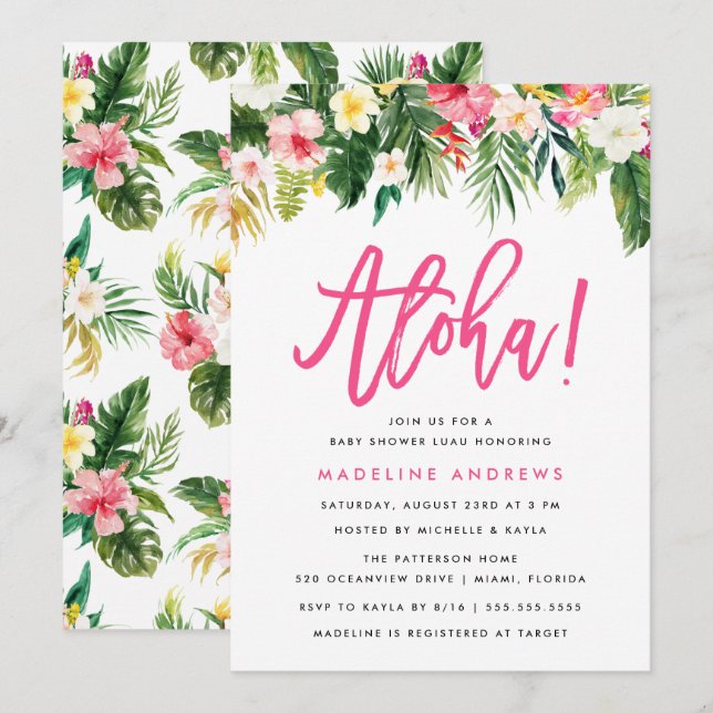 Convite de Churrasco de Bebê Floral Aloha | Tropic (Frente/Verso)