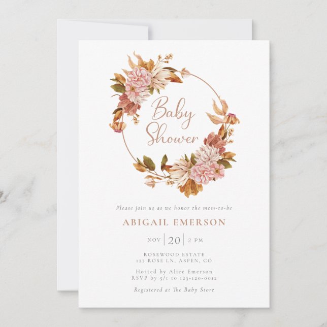 Convite de Churrasco de Bebê Floral Boho Aquarela (Frente)
