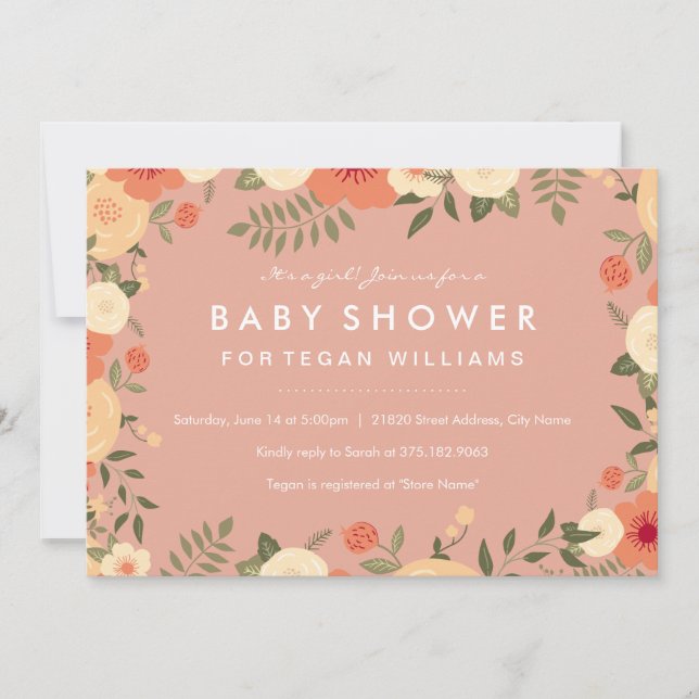 Convite de Churrasco de Bebê Floral Pêssego Modern (Frente)
