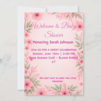 Convite de Churrasco de Bebê Floral Rosa Elegante