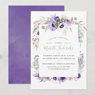 Convite de Churrasco de Bebê Floral Violeta Desbot
