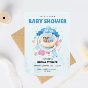 Convite de Churrasco de Bebê Fofo Azul com Bebê Lu
