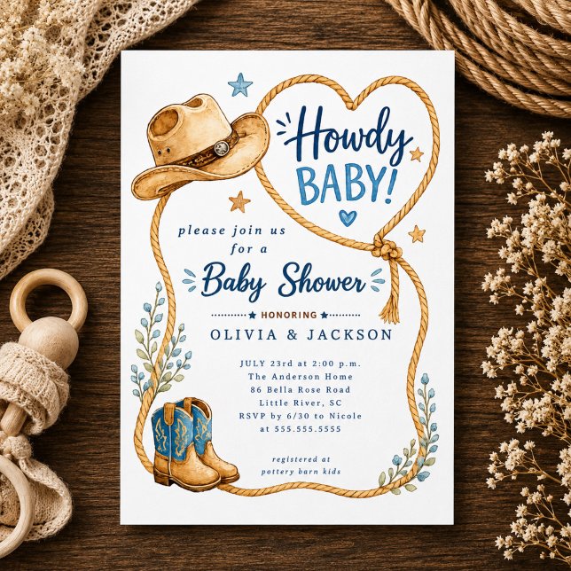 Convite de Churrasco de Bebê Howdy Baby Cowboy (Criador carregado)