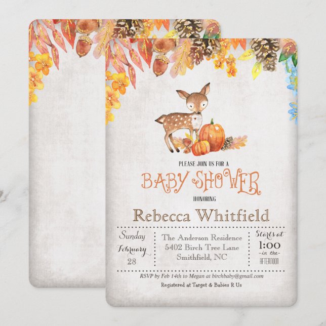 Convite de Churrasco de Bebê Little Deer Pumpkin (Frente/Verso)