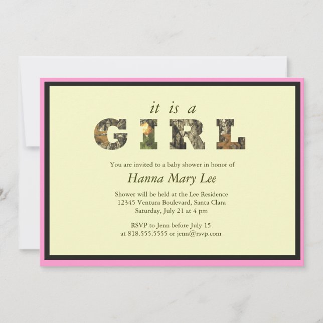 Convite de Churrasco de Bebê Menina Camuflado (Frente)