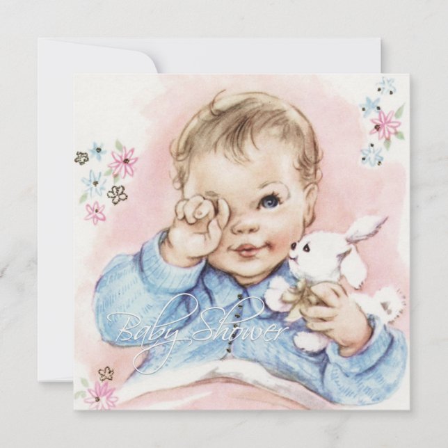 Convite de Churrasco de Bebê Menino Baby Blue Vint (Frente)