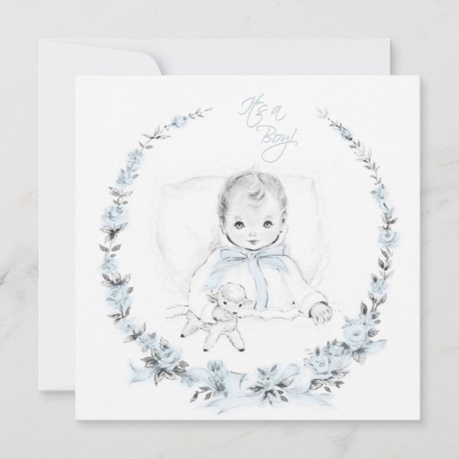 Convite de Churrasco de Bebê Menino Baby Blue Vint (Frente)