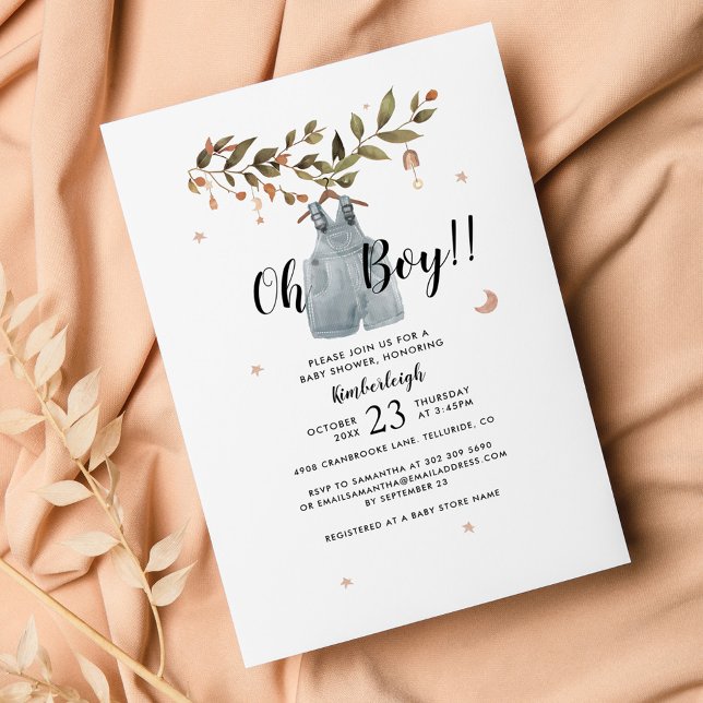 Convite de Churrasco de Bebê Menino Botânico Boho  (Oh Boy Boho Baby Shower Invitation)