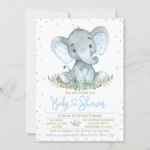 Convite de Churrasco de Bebê Menino Elefante Azul 