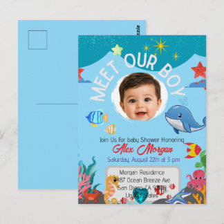 Convite de Churrasco de Bebê Menino - Sob o Mar