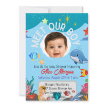 Convite de Churrasco de Bebê Menino - Sob o Mar