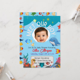 Convite de Churrasco de Bebê Menino - Sob o Mar