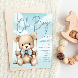 Convite de Churrasco de Bebê Menino Urso Teddy