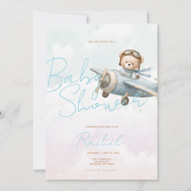 Convite de Churrasco de Bebê Menino Urso Teddy Vin (Frente)