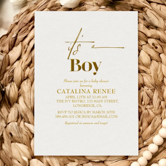 Convite de Churrasco de Bebê Minimalista Glam Gold (Criador carregado)