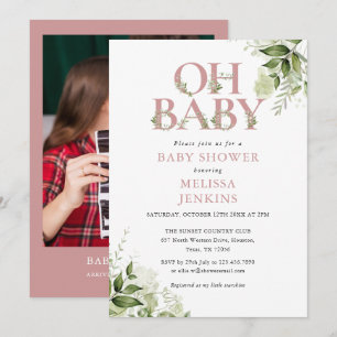 Convite de Churrasco de Bebê Oh Baby Greenery Rosa